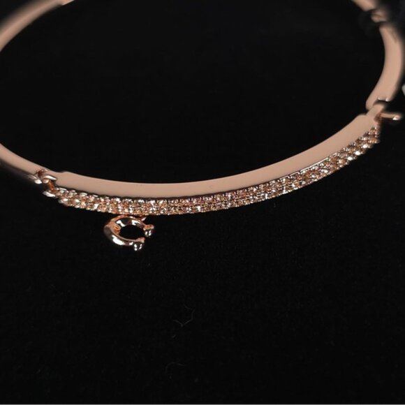 NWT‎ COACH Signature Pave Bar C Charm Hinged Rosegold Bangle Bracelet St. 91429 - Picture 8 of 9
